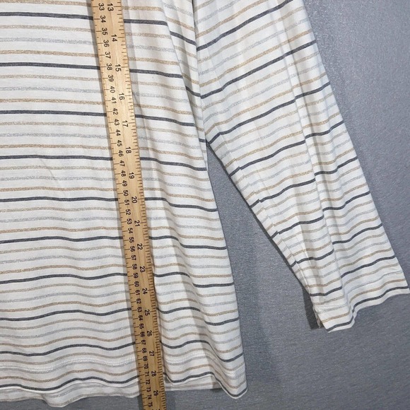 Chicos Top Womens 3 Beige Gray Stretch Scoop Neck Striped Long Sleeve Casual - Picture 6 of 15